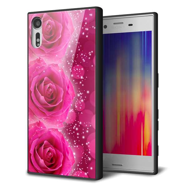 Xperia XZs 602SO SoftBank 強化ガラス＆TPUスマホケース ガラプリ【VA815 3連のバラ】