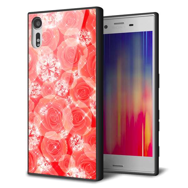 Xperia XZs 602SO SoftBank 強化ガラス＆TPUスマホケース ガラプリ【VA816 ダイヤモンドとバラ】