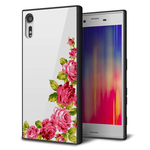 Xperia XZs 602SO SoftBank 強化ガラス＆TPUスマホケース ガラプリ【VA825 バラのフレーム(白)】