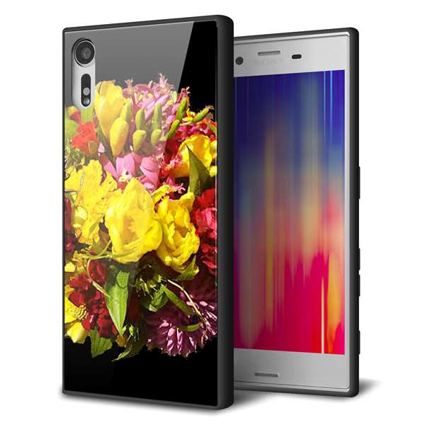 softbank エクスペリア XZs 602SO 強化ガラス＆TPUスマホケース ガラプリ【YI883 フラワー４】