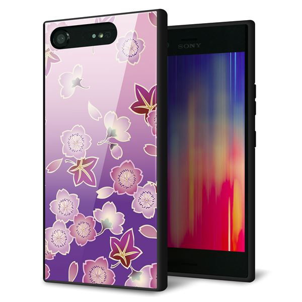 SoftBank エクスペリア XZ1 701SO 強化ガラス＆TPUスマホケース ガラプリ【YJ324 和柄 桜 もみじ】