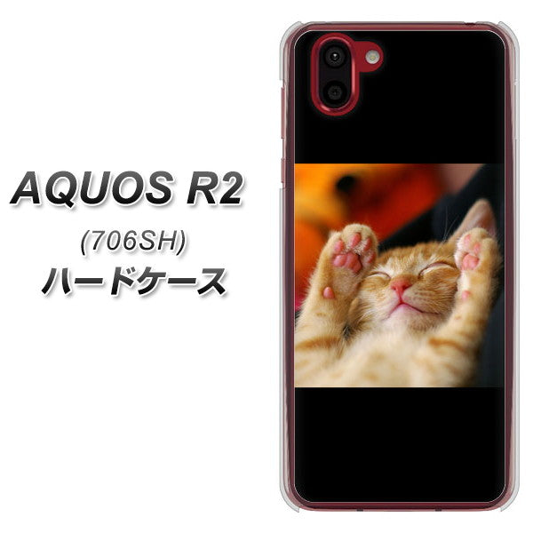 AQUOS R2 706SH SoftBank VA804 爆睡するネコ ハードケース 背面印刷