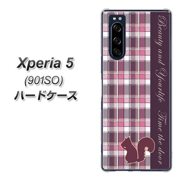 Xperia 5 901SO SoftBank 519 チェック柄にリス ハードケース 背面印刷