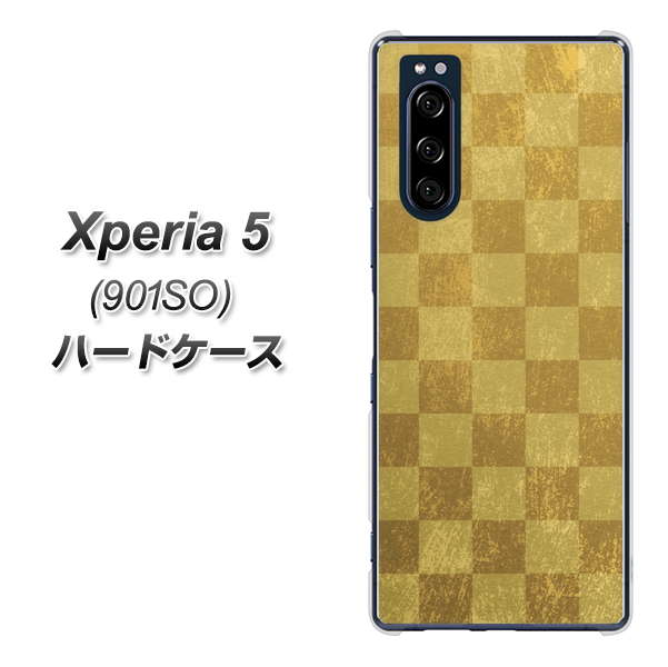 Xperia 5 901SO SoftBank 619 市松模様－金（骨董風に傷んだイメージ） ハードケース 背面印刷