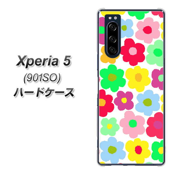 Xperia 5 901SO SoftBank 758 ルーズフラワーカラフル ハードケース 背面印刷