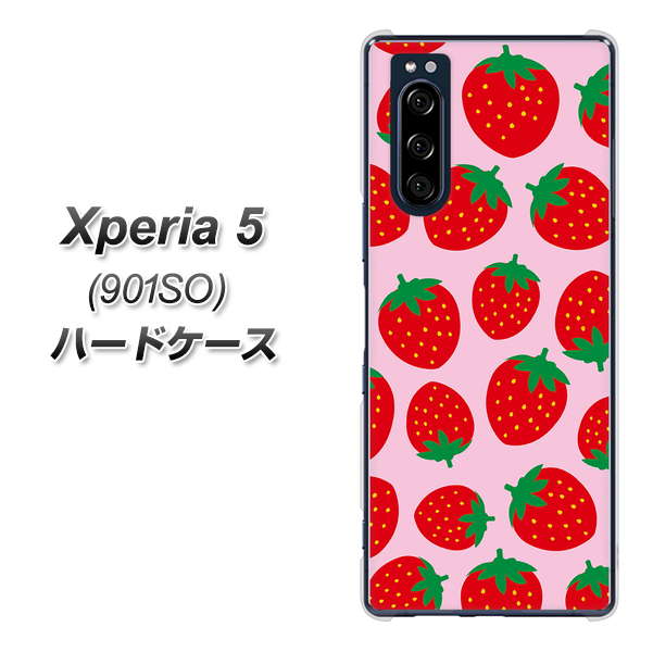 Xperia 5 901SO SoftBank SC813 小さいイチゴ模様 レッドとピンク ハードケース 背面印刷