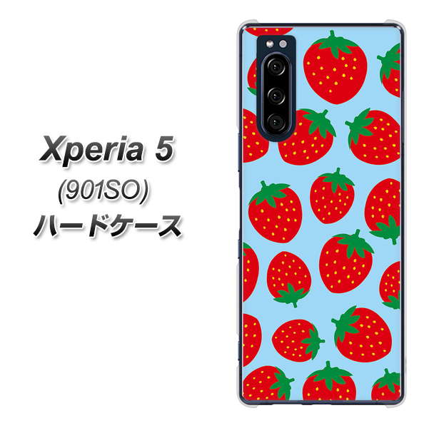 Xperia 5 901SO SoftBank SC814 小さいイチゴ模様 レッドとブルー ハードケース 背面印刷