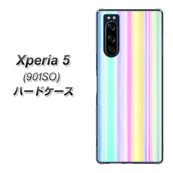 Xperia 5 901SO SoftBank YJ313 ストライプ レインボー ハードケース 背面印刷