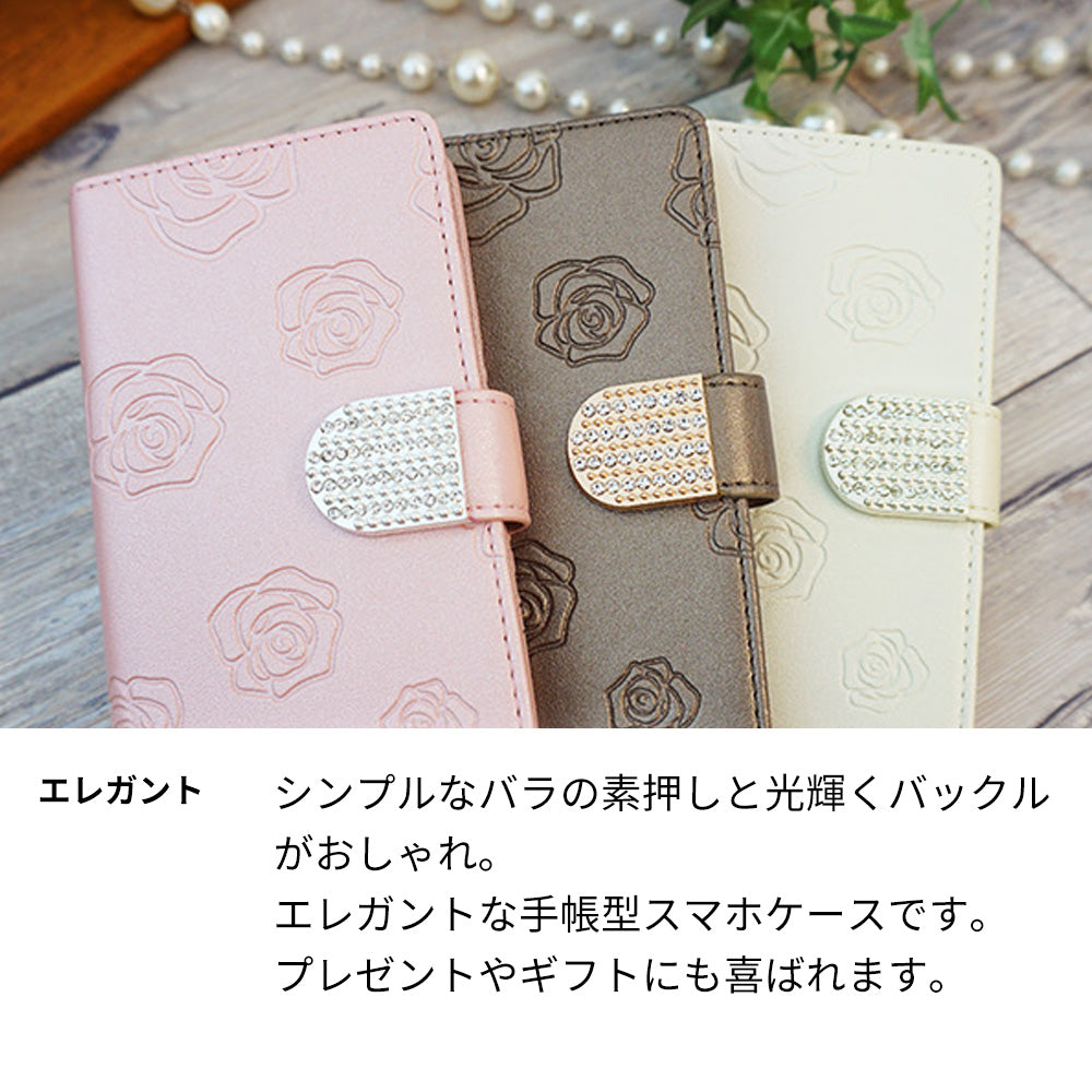 iPhone14 Pro スマホケース 手帳型 Rose＆ラインストーンデコバックル 耐衝撃