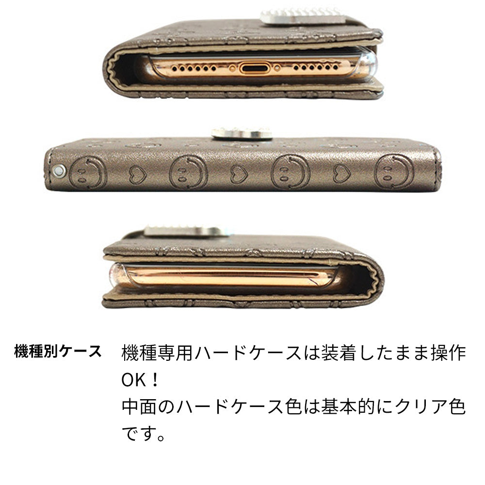 AQUOS wish SHG06 au スマホケース 手帳型 ニコちゃん ハート デコ ラインストーン バックル 耐衝撃