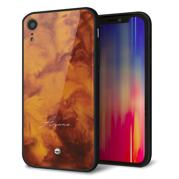 iPhone XR 名入れ スマホケース 強化ガラス 背面ガラス べっ甲風 スワロフスキー