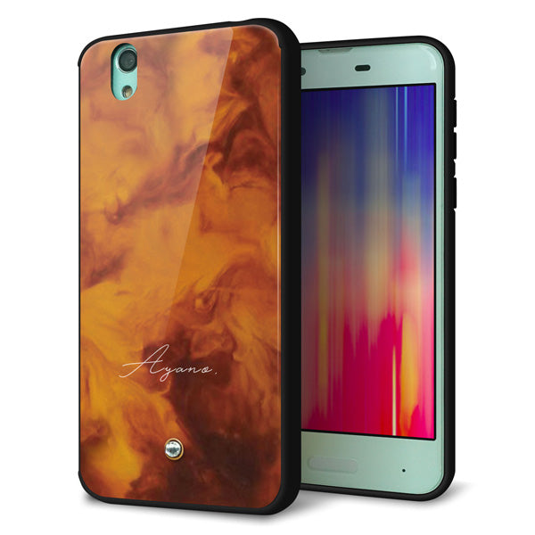 AQUOS sense SH-01K docomo 名入れ スマホケース 強化ガラス 背面ガラス べっ甲風 スワロフスキー