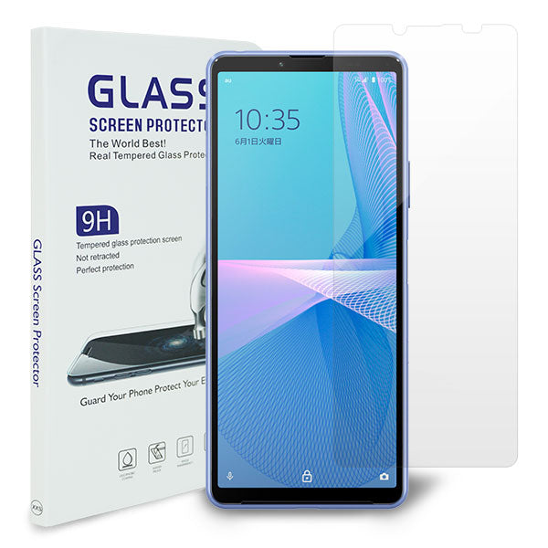 Xperia 10 III A102SO Y!mobile 強化ガラス液晶保護フィルム 0.5mm 表面硬度9H 衝撃吸収 指紋防止 防水