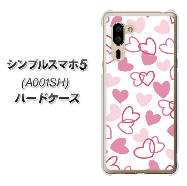 シンプルスマホ5 A001SH SoftBank VA929 ハートがいっぱい ピンク ハードケース 背面印刷