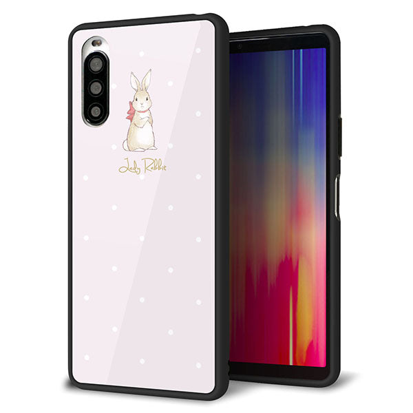 Xperia 10 II A001SO Y!mobile 強化ガラス＆TPUスマホケース ガラプリ【SC966 Lady Rabbit ベージュピンクhp】