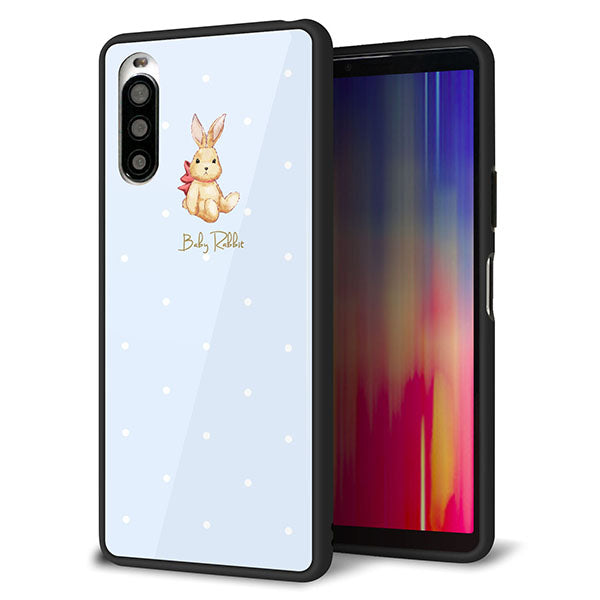 Xperia 10 II A001SO Y!mobile 強化ガラス＆TPUスマホケース ガラプリ【SC980 Baby Rabbit ブルー ガラプリ】