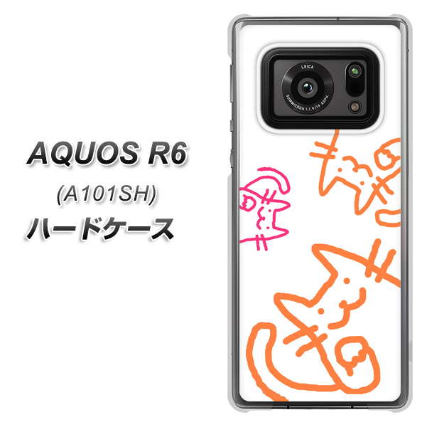 AQUOS R6 A101SH SoftBank 1098 手まねきする3匹のネコ ハードケース 背面印刷