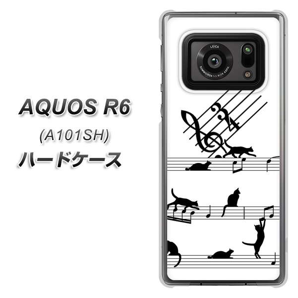 AQUOS R6 A101SH SoftBank 1112 音符とじゃれるネコ2 ハードケース 背面印刷