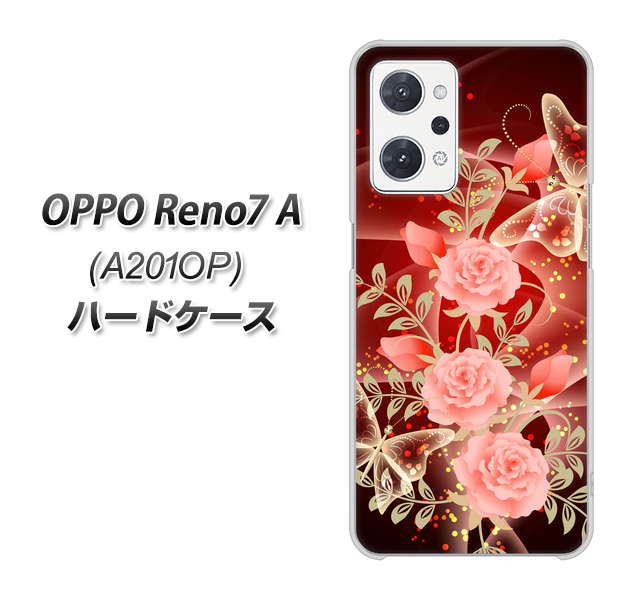 OPPO Reno7 A A201OP Y!mobile VA824 魅惑の蝶とピンクのバラ ハードケース 背面印刷