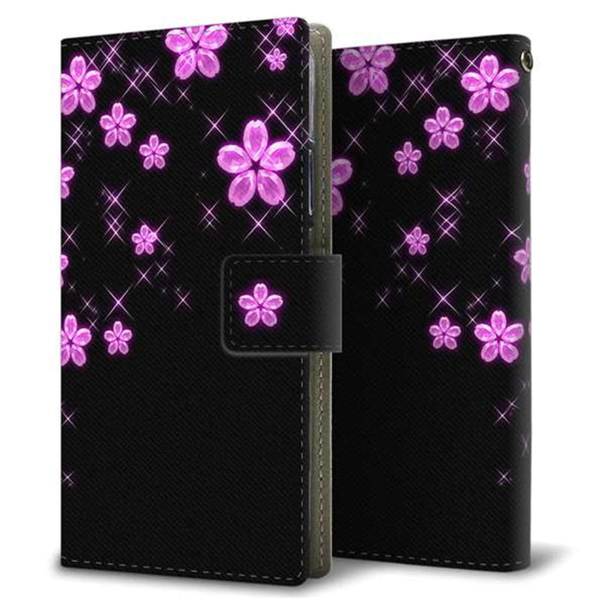 Xperia 1 SOV40 au 019 桜クリスタル 薄型スリム プリント手帳型ケース