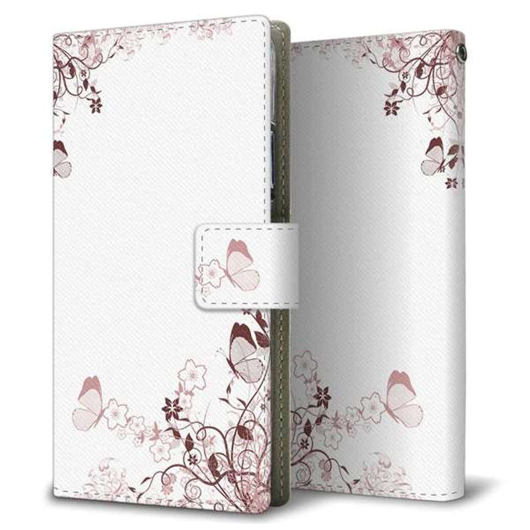 au アクオス センス3 ベーシック SHV48 画質仕上げ プリント手帳型ケース(薄型スリム)【142 桔梗と桜と蝶】