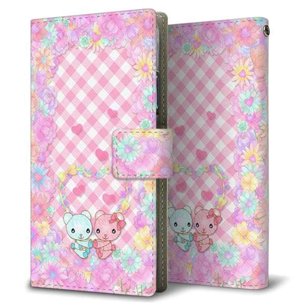 docomo アクオスエバー SH-02J 画質仕上げ プリント手帳型ケース(薄型スリム)【AG848 花くま（ピンク）】