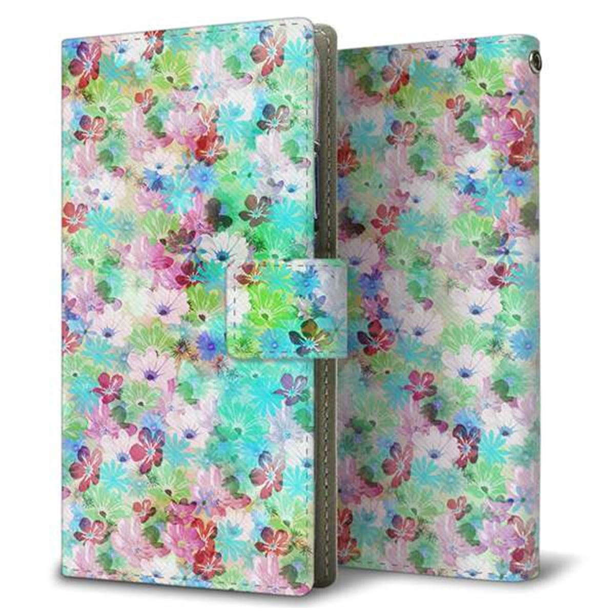 AQUOS sense6 SHG05 au 画質仕上げ プリント手帳型ケース(薄型スリム)【SC872 リバティプリント プレスドフラワー（グリーン）】