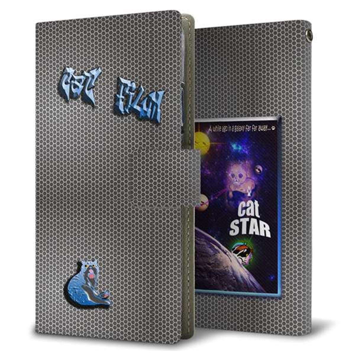 au エクスペリア XZs SOV35 画質仕上げ プリント手帳型ケース(薄型スリム)【YA934 CAT STAR 地球】