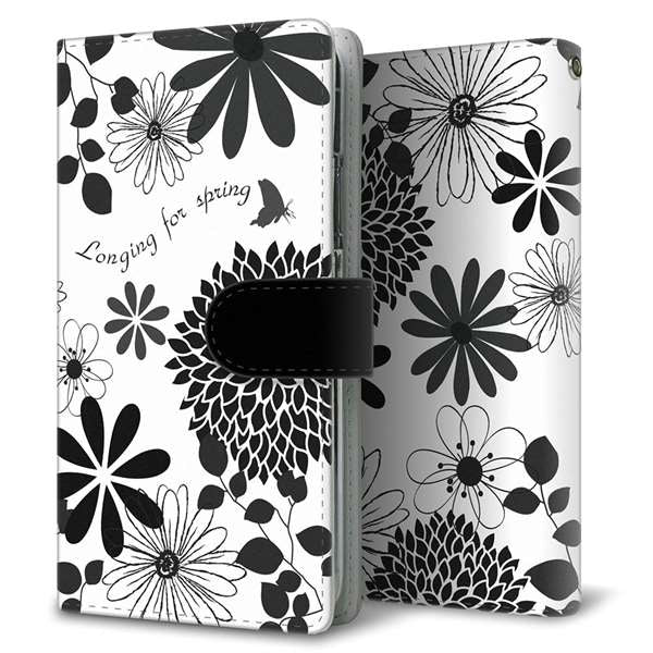 iPhone5/iPhone5s 高画質仕上げ プリント手帳型ケース(通常型)【SC912 花柄モノトーン 01】