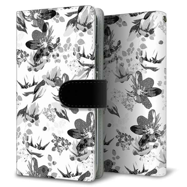 SoftBank アクオスR 605SH 高画質仕上げ プリント手帳型ケース(通常型)【SC914 花柄モノトーン 03】