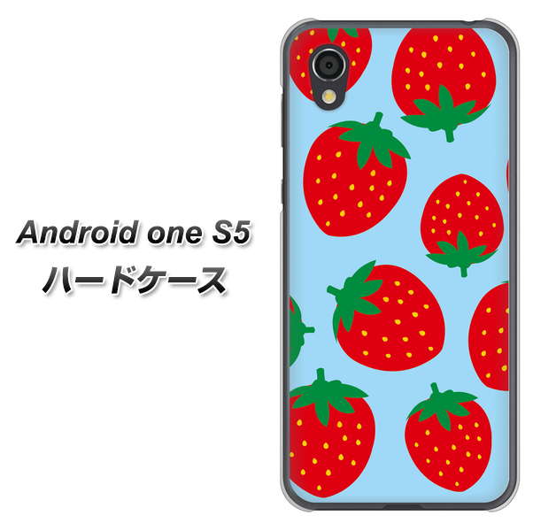 Android One S5 SC821 大きいイチゴ模様レッドとブルー ハードケース 背面印刷