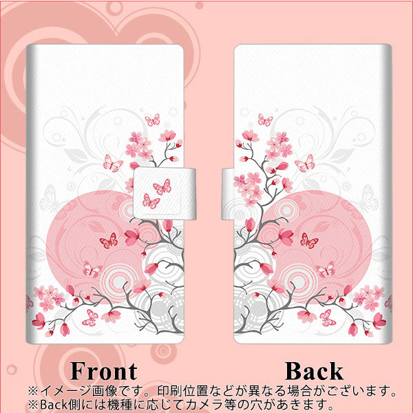 au アクオス R3 SHV44 画質仕上げ プリント手帳型ケース(薄型スリム)【030 花と蝶（うす桃色）】