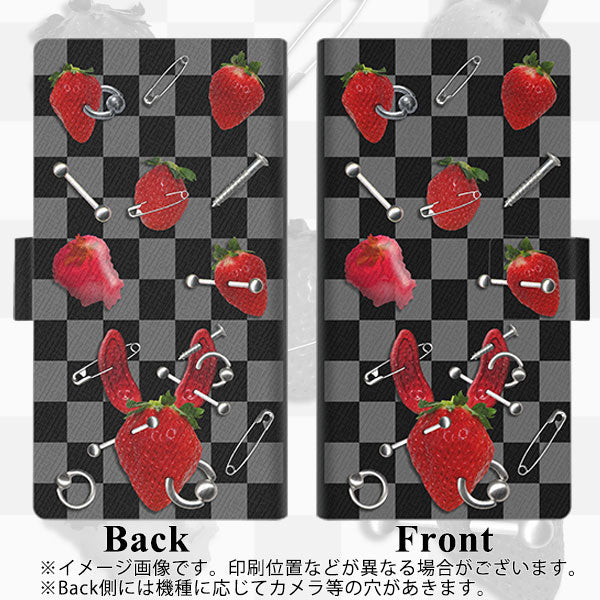 au ギャラクシーA32 5G SCG08 画質仕上げ プリント手帳型ケース(薄型スリム)【AG833 苺パンク（黒）】