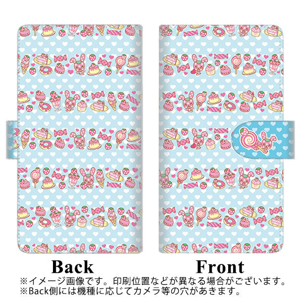 iPhone5/iPhone5s 高画質仕上げ プリント手帳型ケース(通常型)【AG861 イチゴウサギ（ラビベリー）のボーダースイーツ ライトブルー】