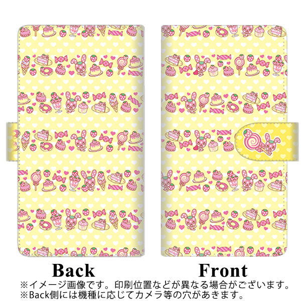 au アクオス セリエ SHV34 高画質仕上げ プリント手帳型ケース(通常型)【AG863 イチゴウサギ（ラビベリー）のボーダースイーツ イエロー】