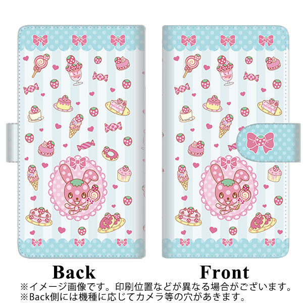 Y!mobile アンドロイドワン S1 高画質仕上げ プリント手帳型ケース(通常型)【AG865 イチゴウサギ（ラビベリー）の水玉スイーツ ライトブルー】