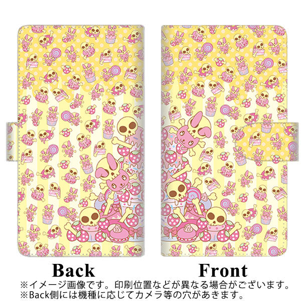 docomo ディズニーモバイル DM-01J 高画質仕上げ プリント手帳型ケース(通常型)【AG869 骸骨うさぎとスイーツ イエロー】