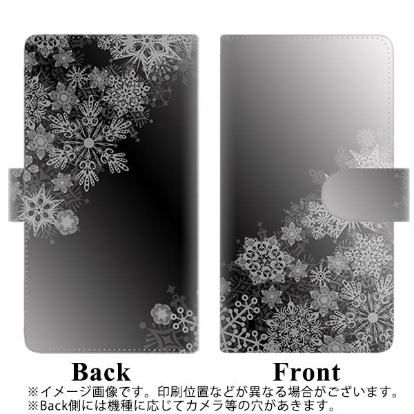 SIMフリー オッポ Reno5 A 高画質仕上げ プリント手帳型ケース(通常型)【YJ340 モノトーン 雪の結晶 】