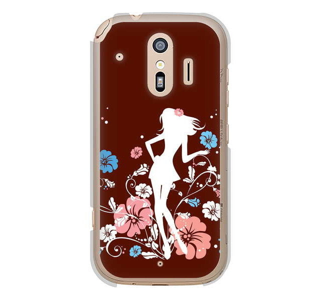 らくらくスマートフォン me F-01L docomo 110 ハイビスカスと少女 ハードケース 背面印刷