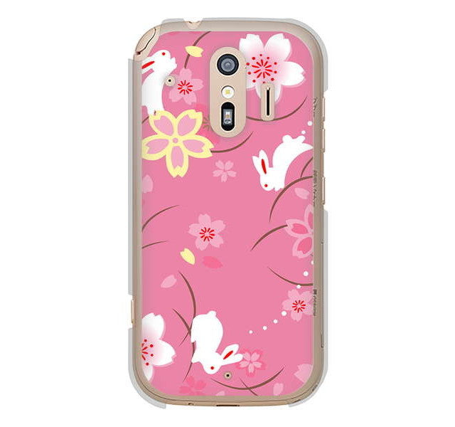 らくらくスマートフォン me F-01L docomo 149 桜と白うさぎ ハードケース 背面印刷