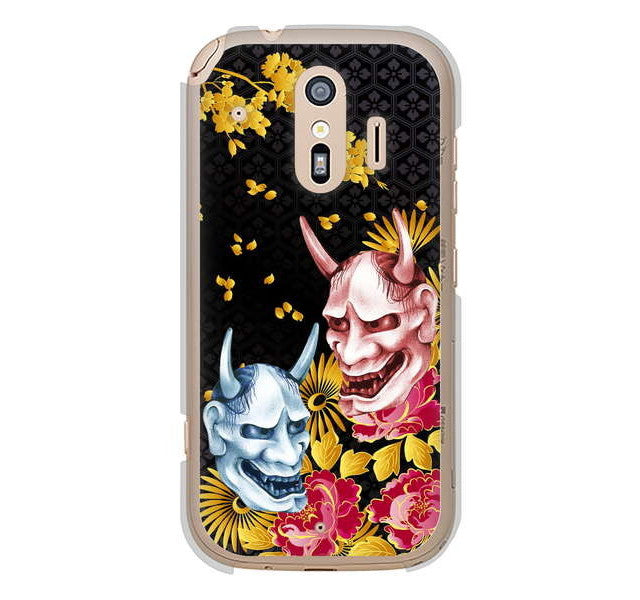 らくらくスマートフォン me F-01L docomo 1024 般若と牡丹2 ハードケース 背面印刷