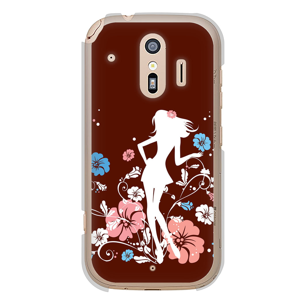 らくらくスマートフォン F-42A docomo 110 ハイビスカスと少女 ハードケース 背面印刷
