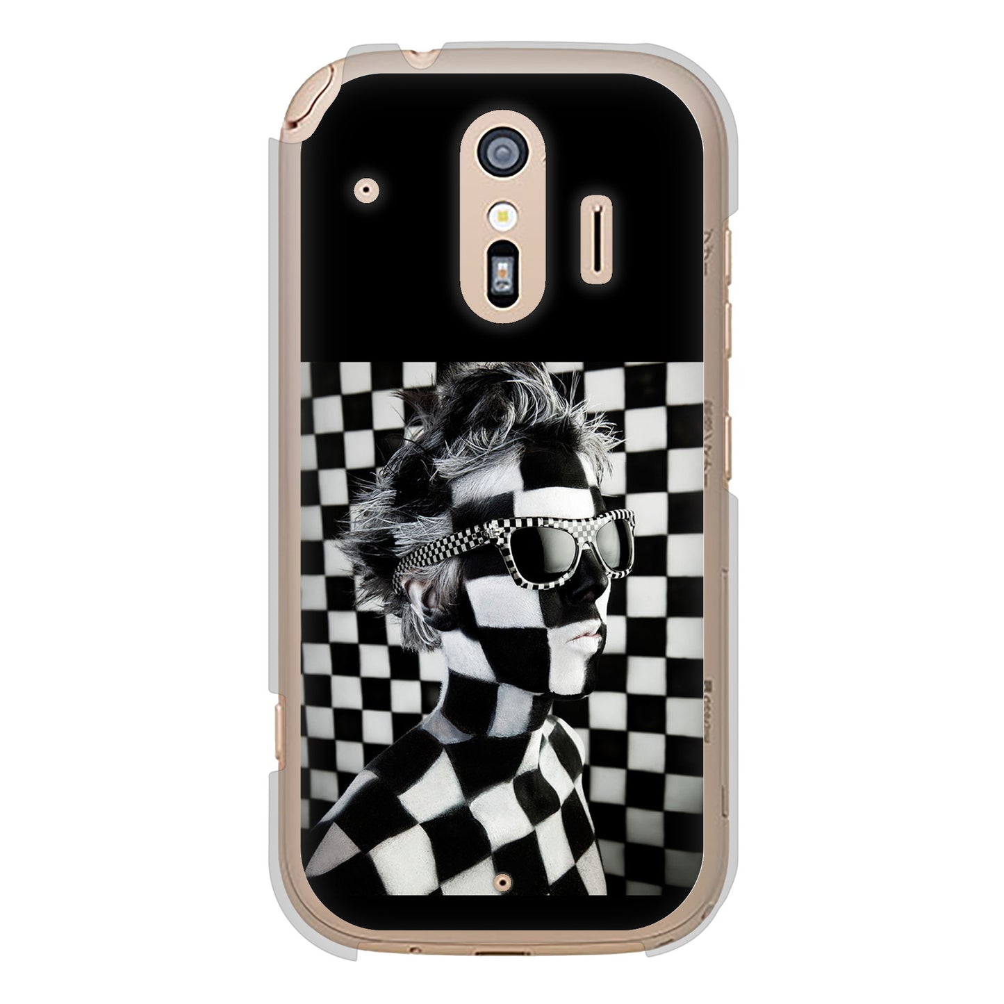らくらくスマートフォン F-42A docomo 357 bk&wh ハードケース 背面印刷