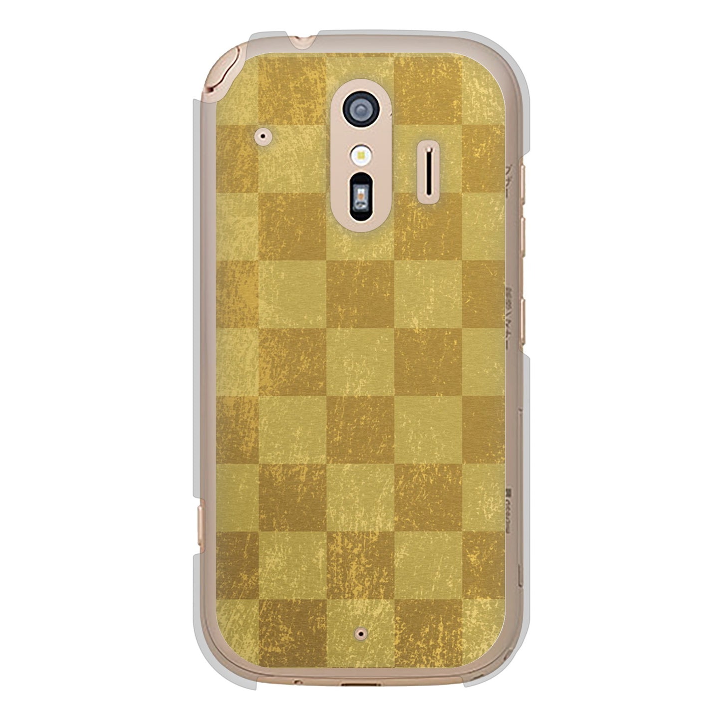 らくらくスマートフォン F-42A docomo 619 市松模様—金（骨董風に傷んだイメージ） ハードケース 背面印刷