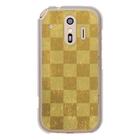 らくらくスマートフォン F-42A docomo 619 市松模様—金（骨董風に傷んだイメージ） ハードケース 背面印刷