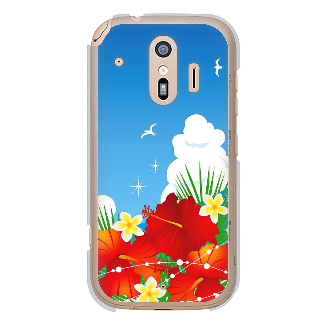 らくらくスマートフォン F-42A docomo VA821 ハイビスカスと青空 ハードケース 背面印刷