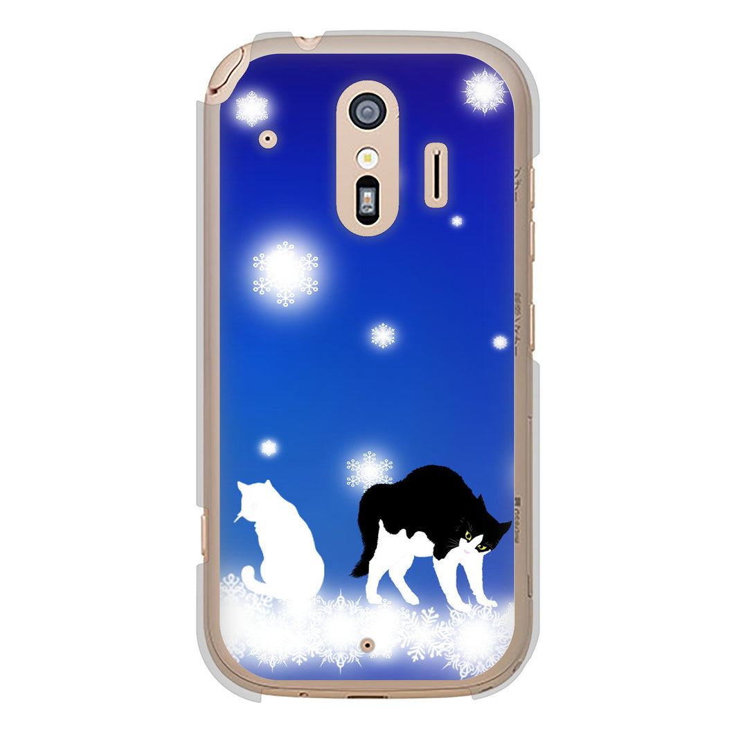 らくらくスマートフォン F-42A docomo YJ335 雪の結晶 はちわれ ハードケース 背面印刷