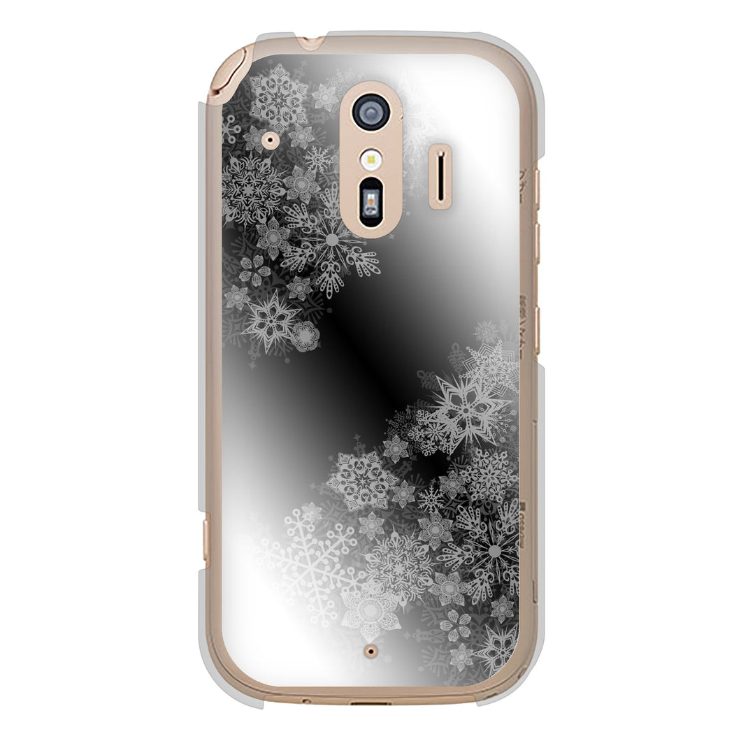 らくらくスマートフォン F-42A docomo YJ340 モノトーン 雪の結晶 ハードケース 背面印刷