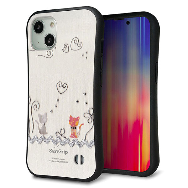 iPhone 13 スマホケース 「SEA Grip」 グリップケース Sライン 【1103 クラフト写真 ネコ (ワイヤー1) 】 UV印刷