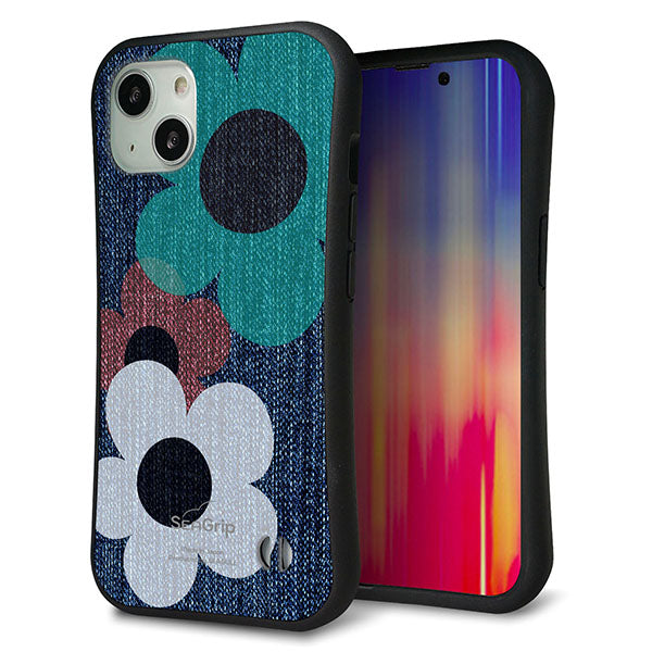 iPhone 13 スマホケース 「SEA Grip」 グリップケース Sライン 【EK869 ルーズフラワーinデニム】 UV印刷